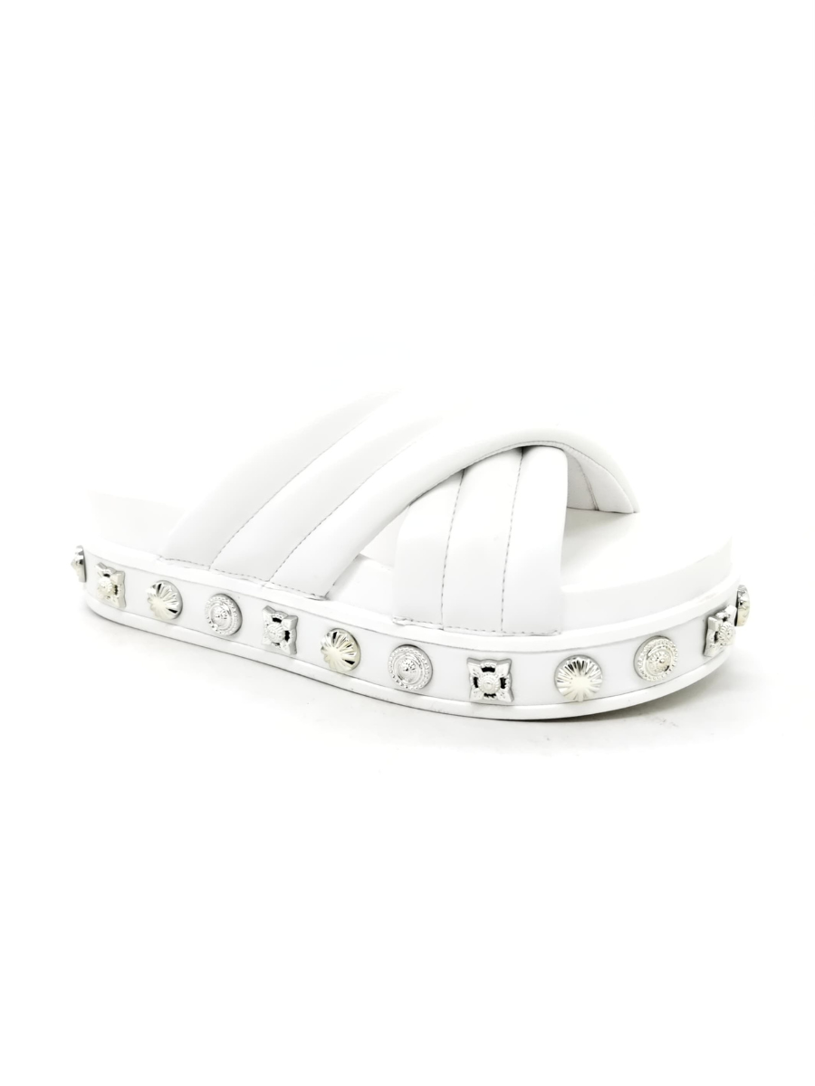White Chunky Platform Studded Sliders