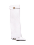 White Fold Over Gold Buckle Heeled Cowboy Boots