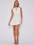 White Pleated Tie Front A-Line Mini Dress