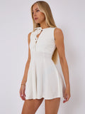 White Pleated Tie Front A-Line Mini Dress