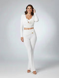 White Slinky Cowl Neck Crop Top & Flared Trouser Co-ord