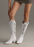 Womens White Western Glitter Design Cowboy Boots
