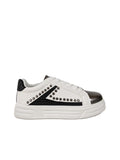 White & Black Studded Lace-Up Trainers