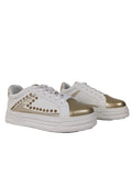 White & Gold Studded Lace-Up Trainers