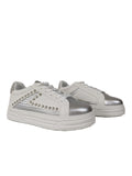 White & Silver Studded Lace-Up Trainers