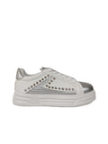 White & Silver Studded Lace-Up Trainers