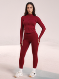 Wine Buttery Soft Ruched Contour Sculpt Leggings and Sports Jacket Co-Ord
