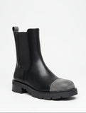 Women's Black Chunky Sole Chelsea Ankle Boots with Glitter Rhinestone Toe & Back Strip