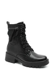 Women's Black Combat Boots with Side Zipper & Pocket