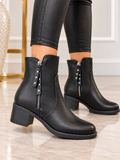 Womens Black Comfortable Lightweight Black Studded Block Heel Ankle Boots