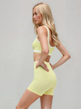 Yellow Piping Trim Crop Top & Shorts Gym Set
