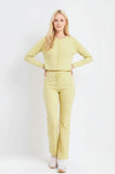 Yellow Ribbed Front Button Detail Top & Wide Leg Trouser Loungewear Co-ord