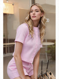 Pink Ribbed Button Through Short Sleeve Top and Shorts Co-ord