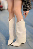 White Knee High Fold Over Cowboy Boots