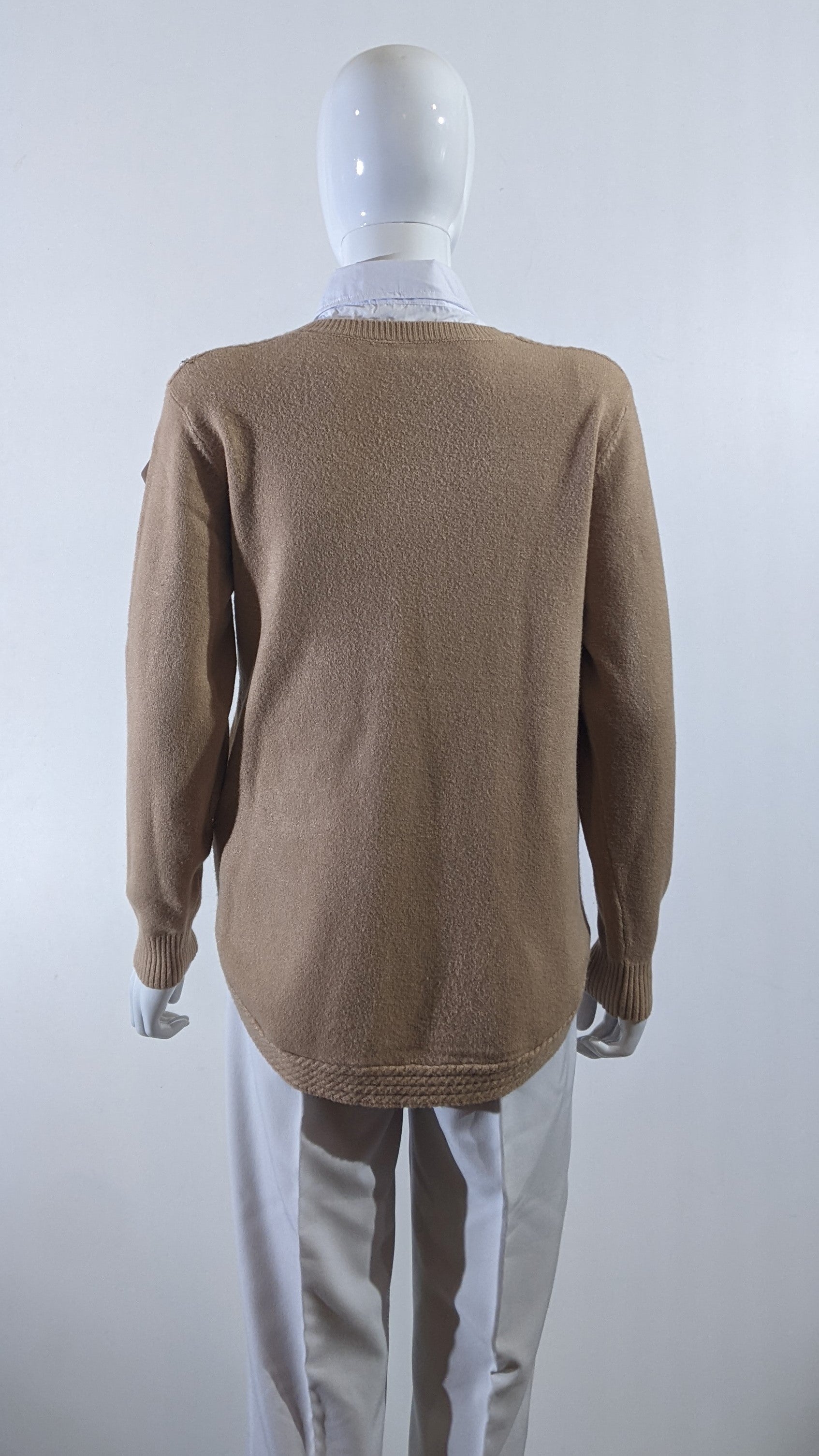 Beige Ribbed Soft Touch Jumper with Shirt Collar
