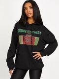 Black Couture Voeux Graphic Print Fleeced Hoodie