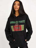 Black Couture Voeux Graphic Print Fleeced Hoodie