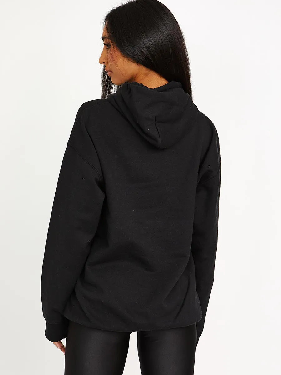Black Couture Voeux Graphic Print Fleeced Hoodie