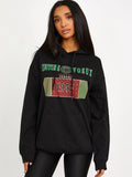 Black Couture Voeux Graphic Print Fleeced Hoodie