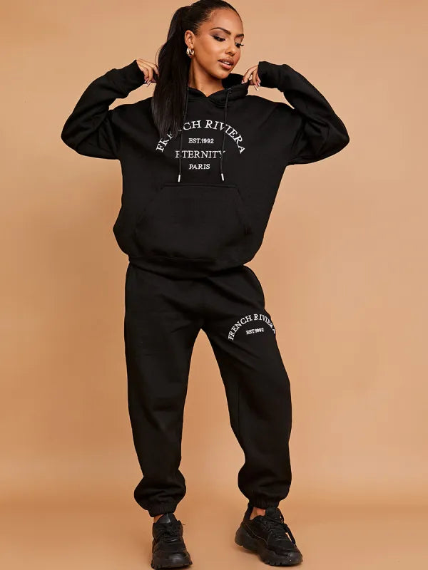 Black French Riviera Hoodie & Jogger Loungewear Co-Ord Set