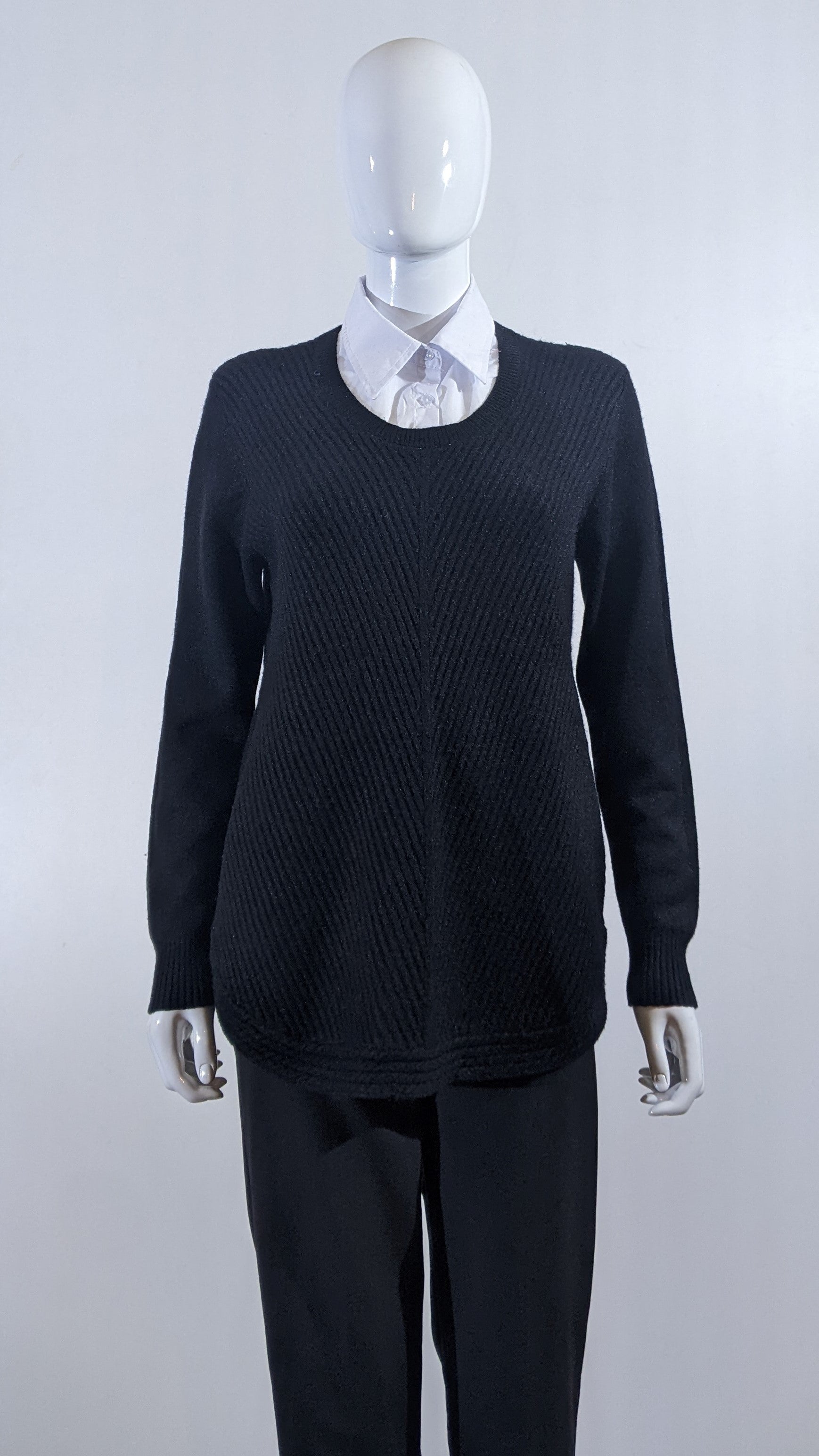 Black Ribbed Soft Touch Jumper with Shirt Collar