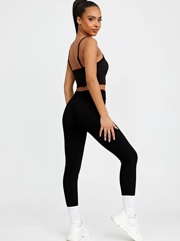 Black Super Stretchy Thick Ribbed Seamless High Waisted Gym Leggings –