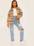 Camel Oversized Checked Shirt Jacket