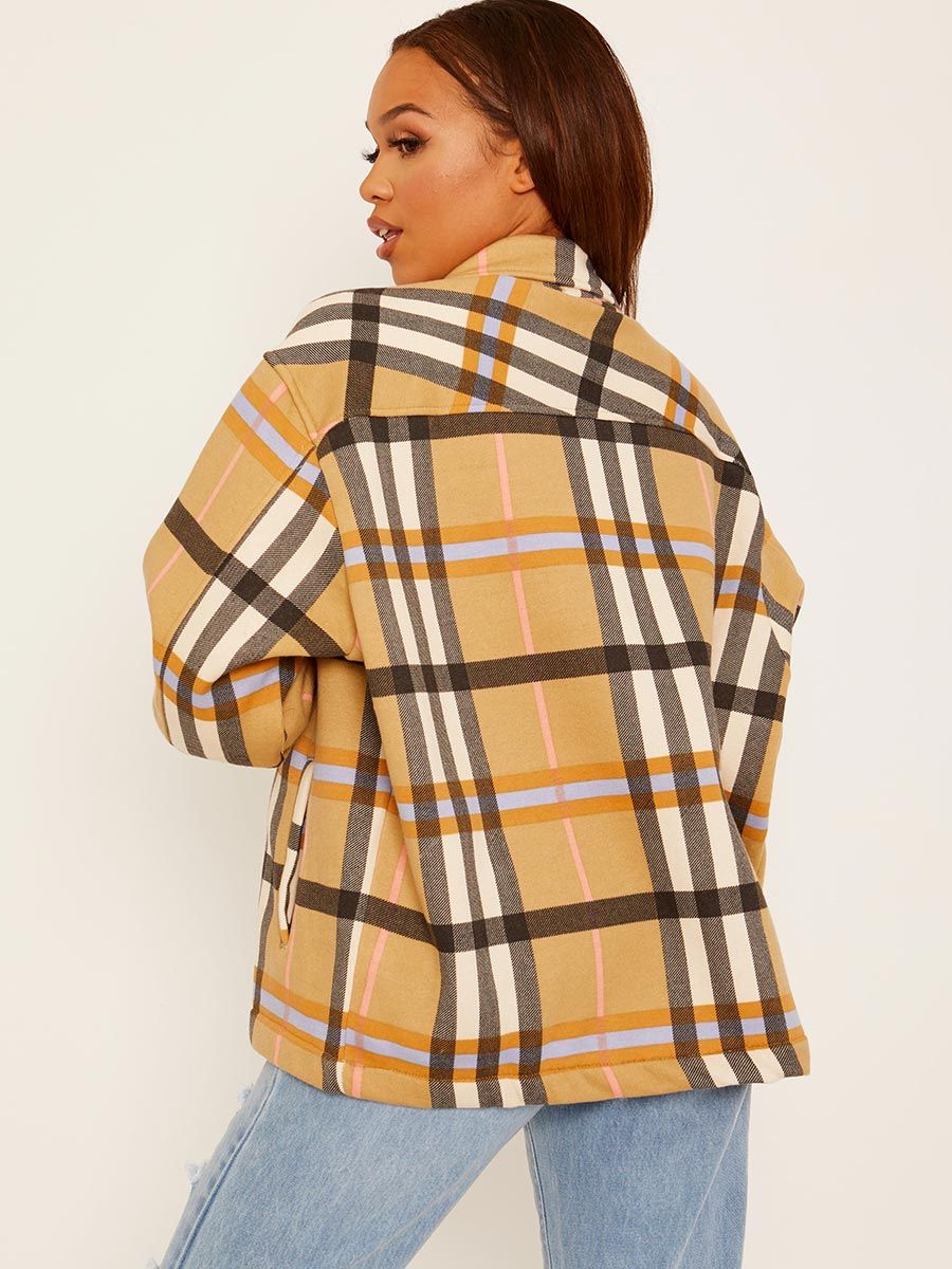 Camel Oversized Checked Shirt Jacket