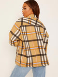 Camel Oversized Checked Shirt Jacket