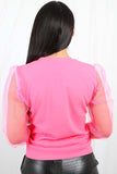 Neon Pink Mesh Puff Sleeve Top