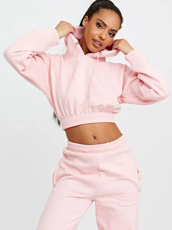 Pink Cropped Hoodie & Jogger Fleece Loungewear Co-ord