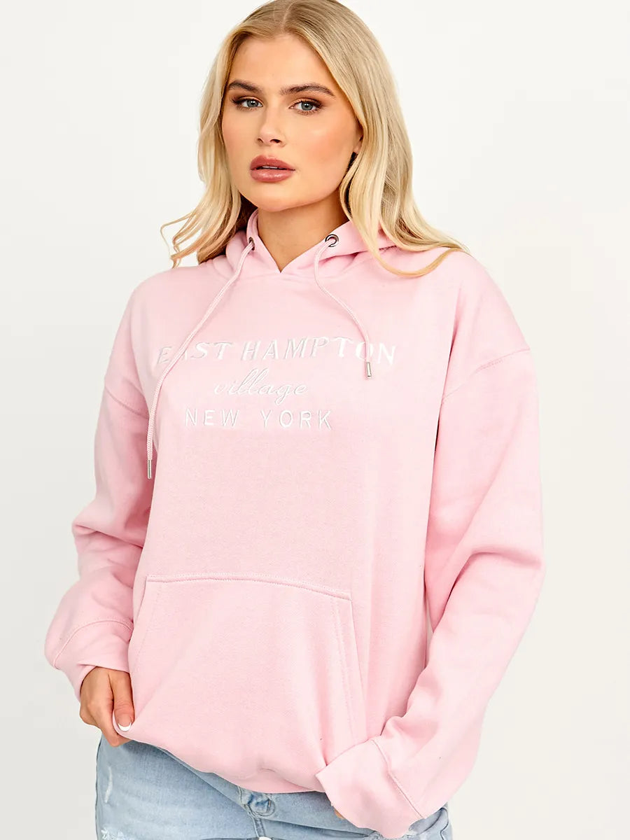 Pink Embroidered East Hampton Oversized Hoodie