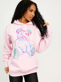 Pink Multicolour Teddy Bear Graphic Print Hoodie