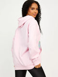 Pink Multicolour Teddy Bear Graphic Print Hoodie