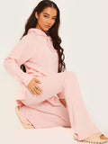 Pink Top & Flared Trousers Ribbed Loungewear Co-ord