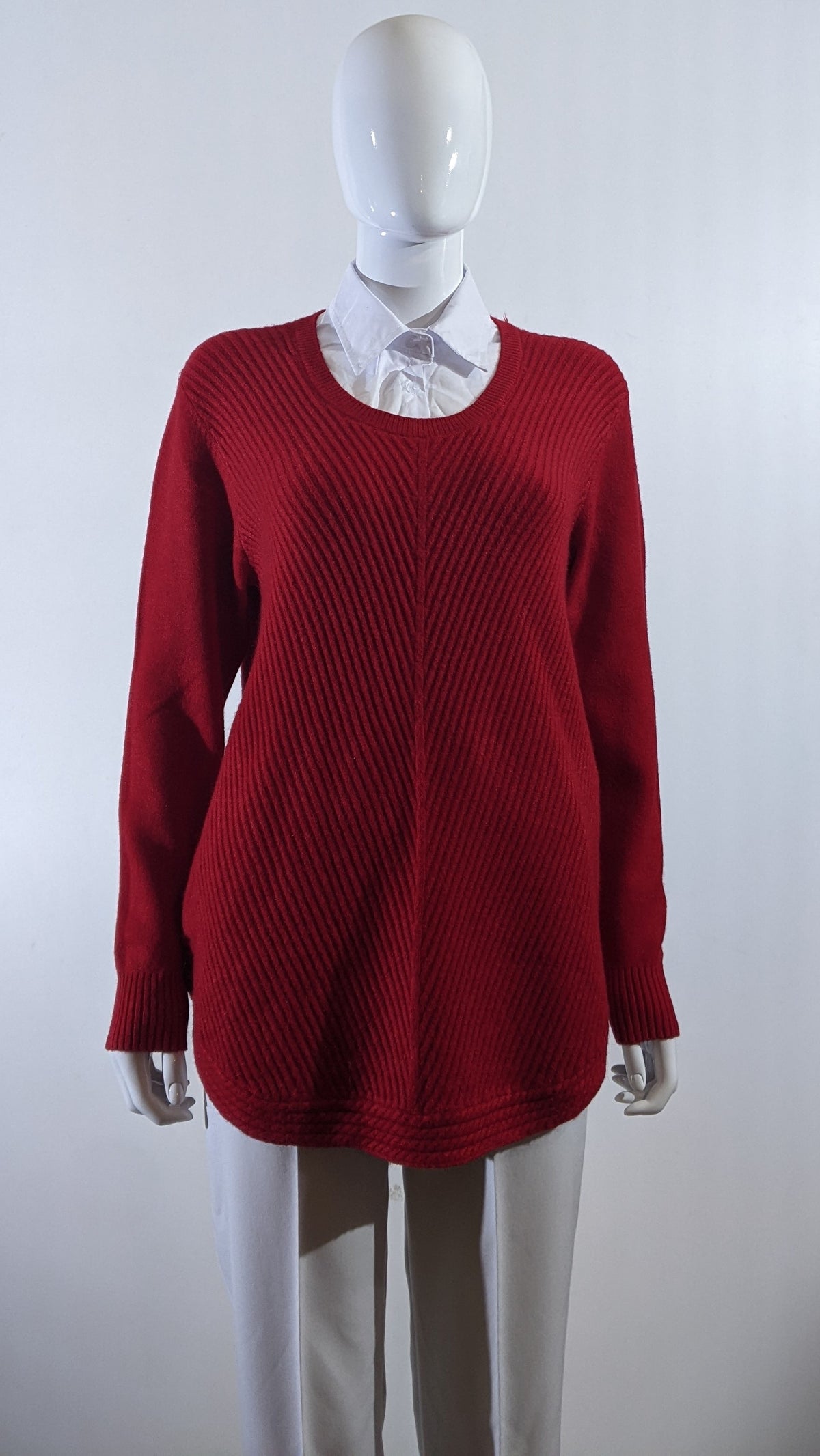 Red Ribbed Soft Touch Jumper with Shirt Collar