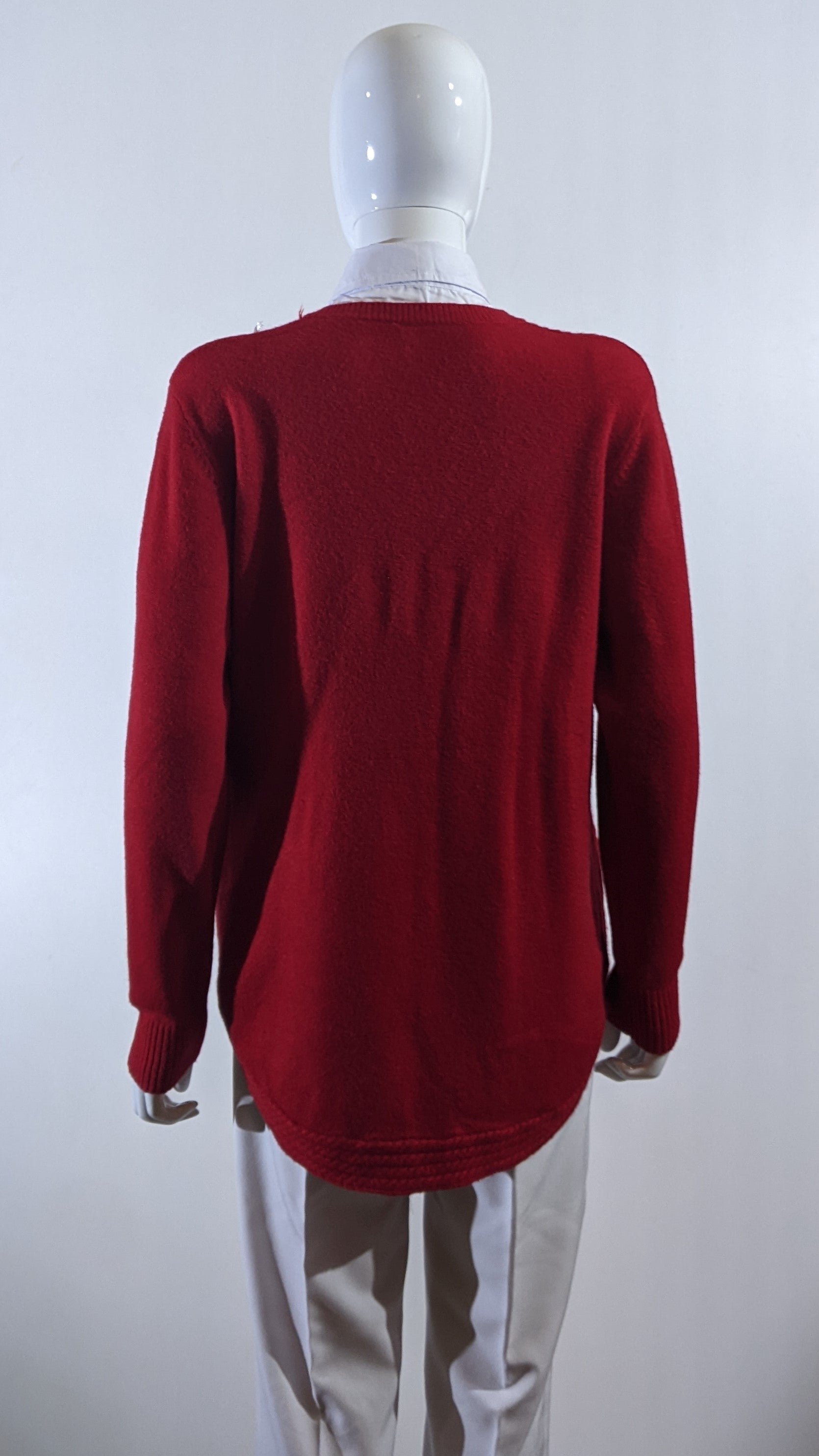 Red Ribbed Soft Touch Jumper with Shirt Collar