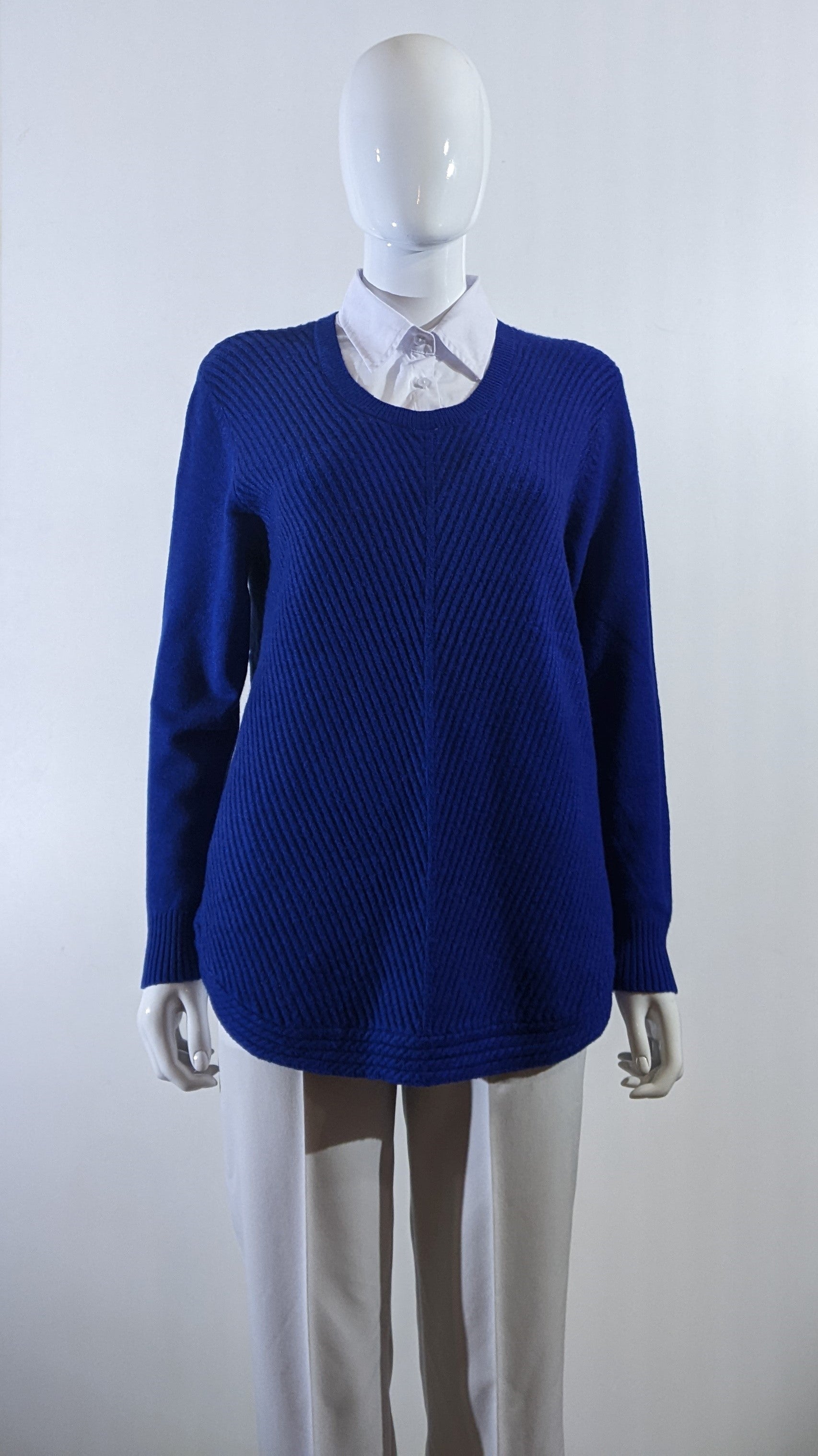 Royal Blue Ribbed Soft Touch Jumper with Shirt Collar