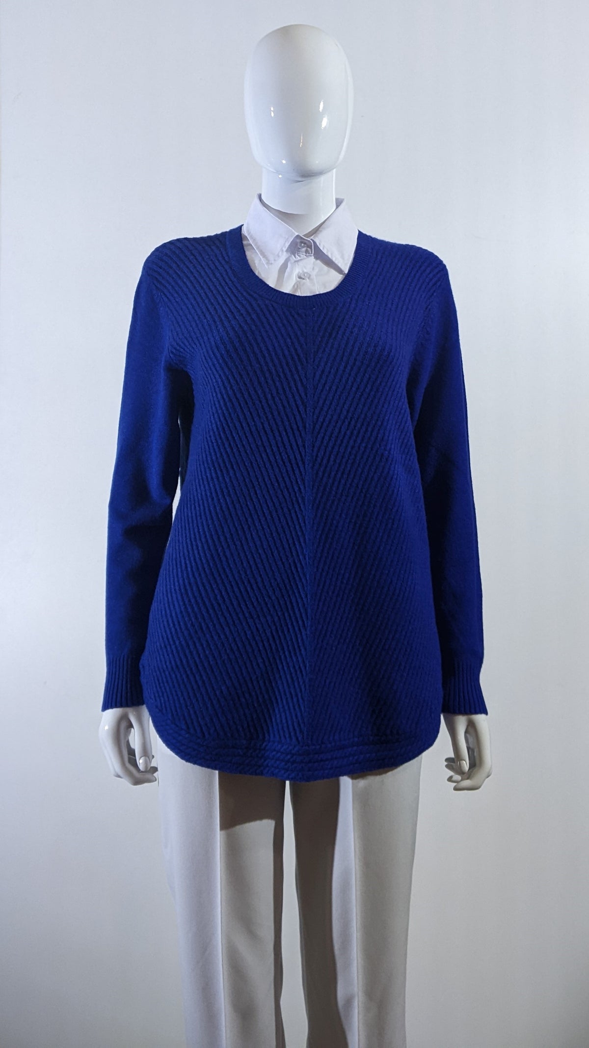 Royal Blue Ribbed Soft Touch Jumper with Shirt Collar
