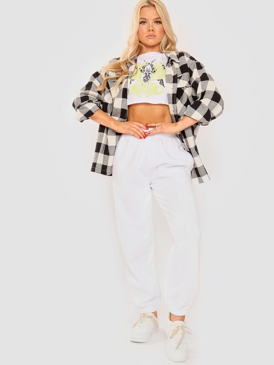 White Oversized Button Up Tartan Check Shirt