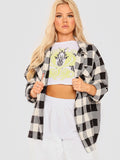White Oversized Button Up Tartan Check Shirt