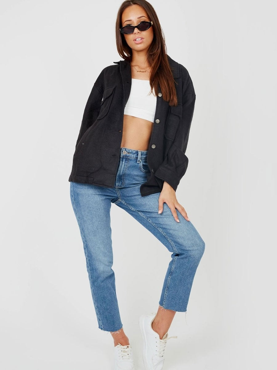 Black Button Shirt Jacket