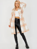 Beige Longline Check Jacket Shacket