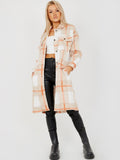 Beige Longline Check Jacket Shacket