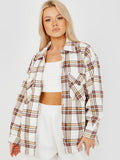 Stone Oversized Checked Shirt Jacket