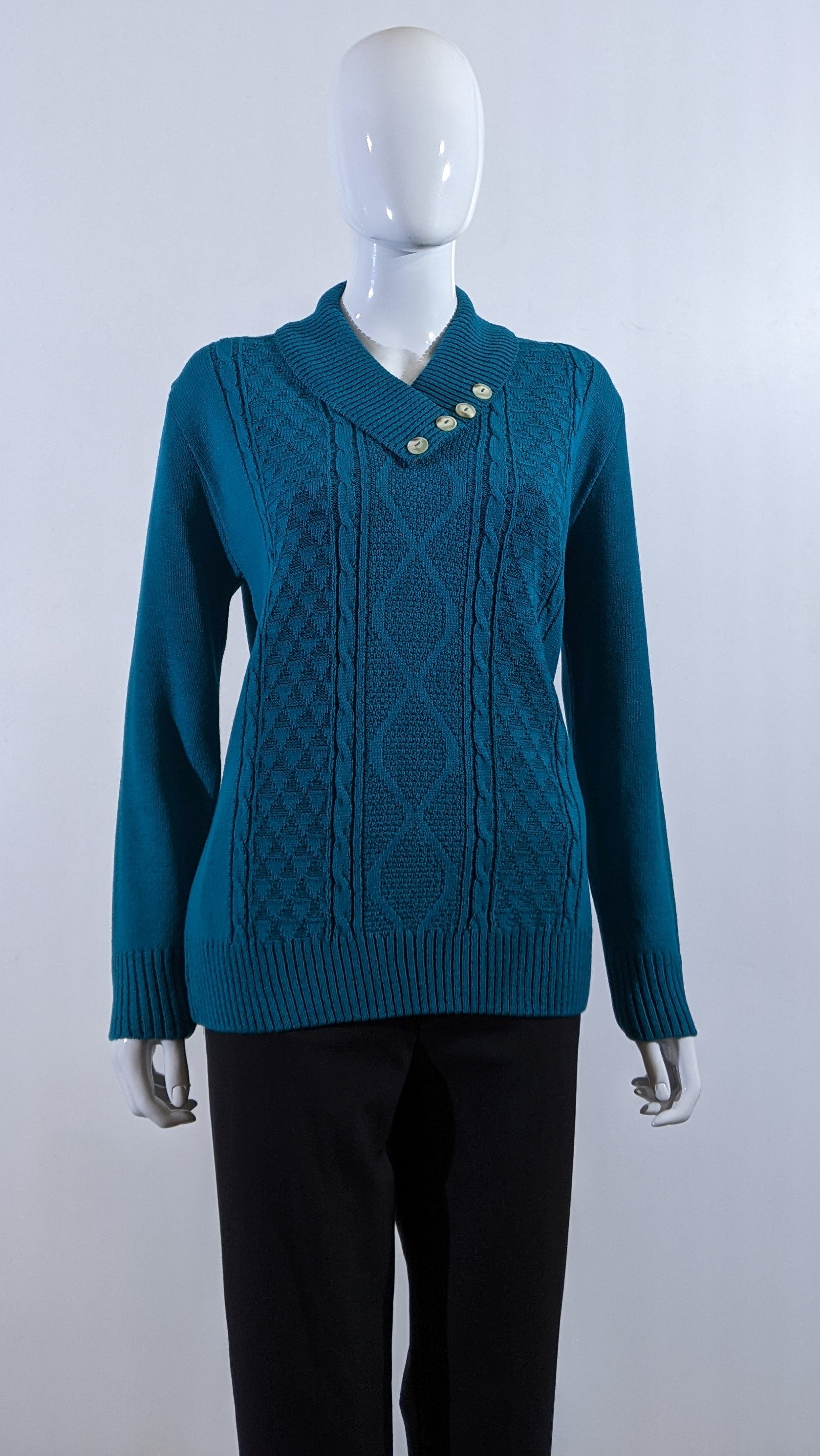 Teal Four Button Cable Knit Jumper