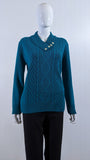 Teal Four Button Cable Knit Jumper