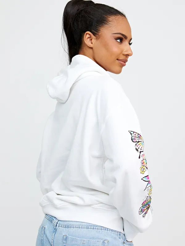 White Make Good Stories Butterfly Graphic Print Oversized Hoodie