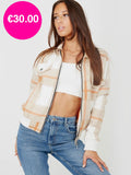 Beige Zipped Checked Jacket