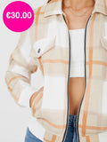 Beige Zipped Checked Jacket